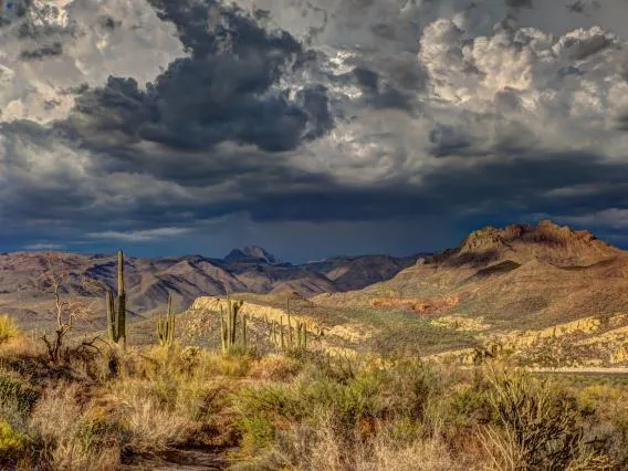 cloudy skies in desert