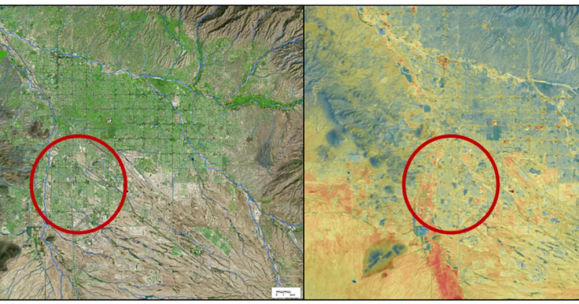 green areas vs temp in picture