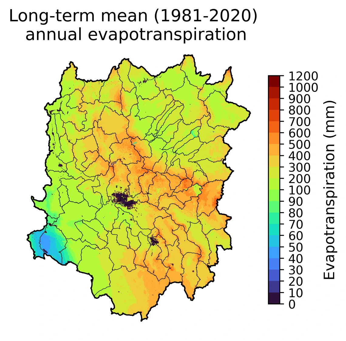 Long-term mean (1981-2020) annual ET Gridded